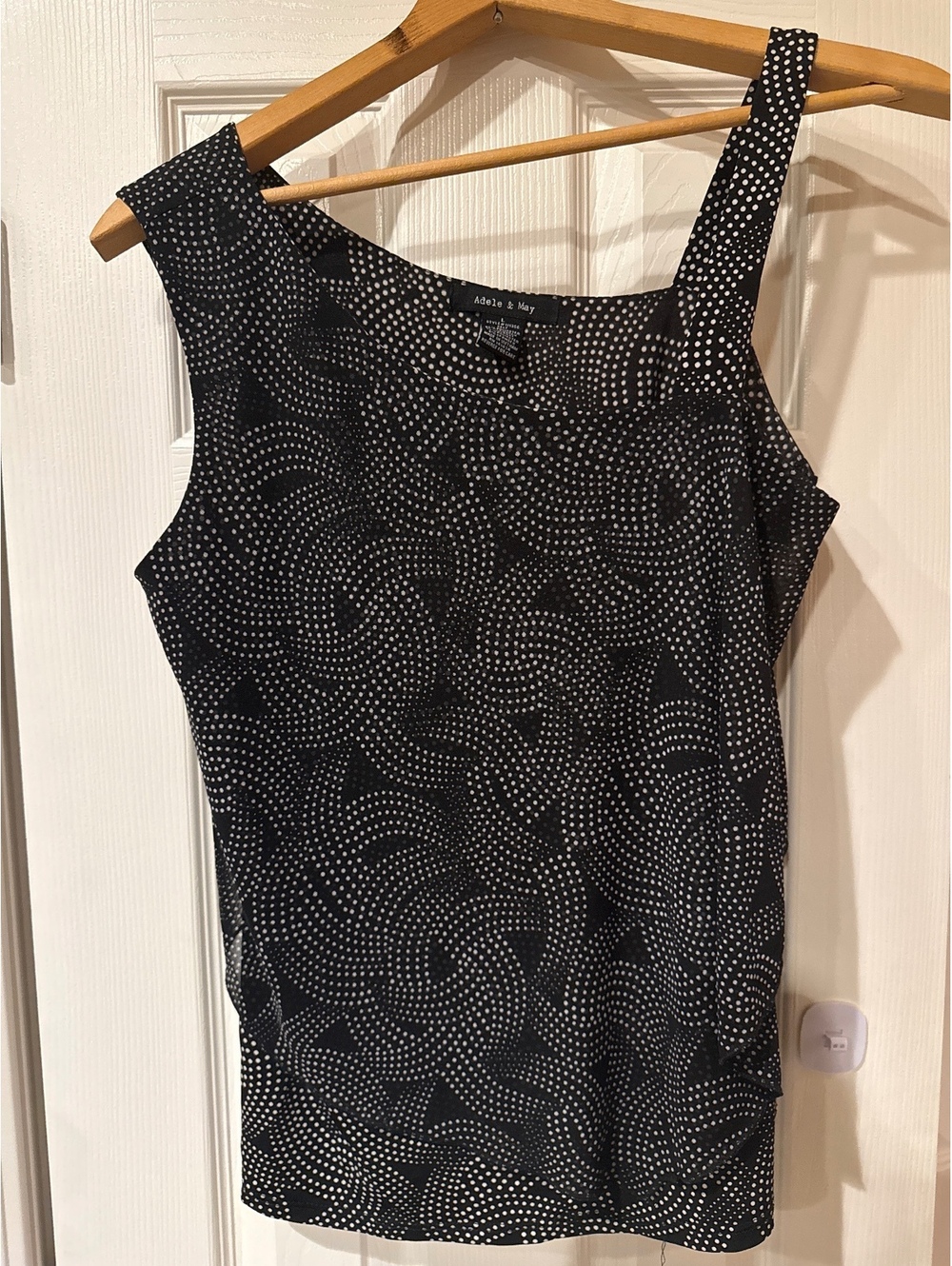Adele & May Black and White Polka Dot One-Shoulder Tank Top Size L